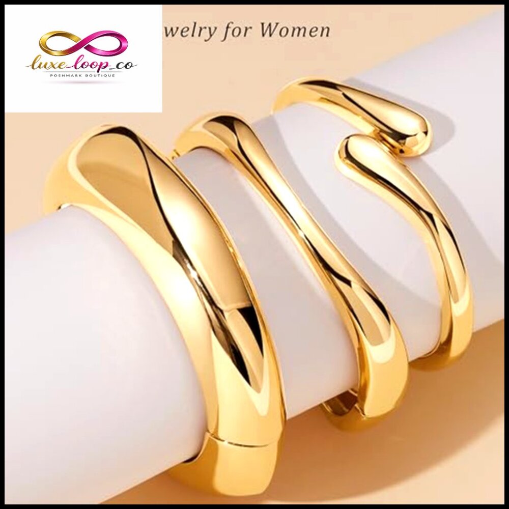 Chunky Statement Bangle Bracelets Stack Gold Plat… - image 7